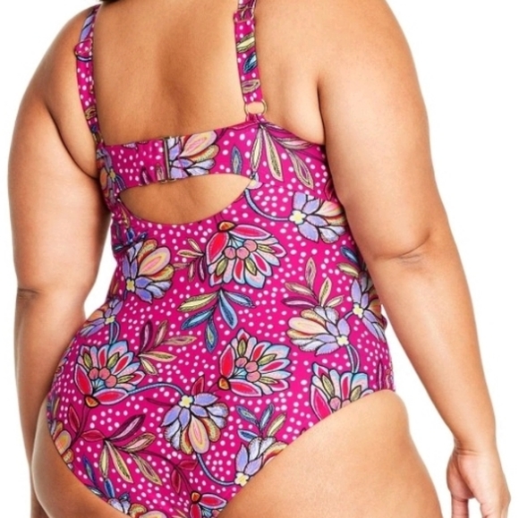 Tabitha Brown Pink Floral Print Front Cutout One Piece Swimsuit & TAB MAGAZINE! - Picture 4 of 8